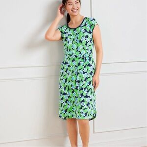NWT Talbots Open Back Short Sleeve Dress XL Green and Navy Floral Cap Sleeve